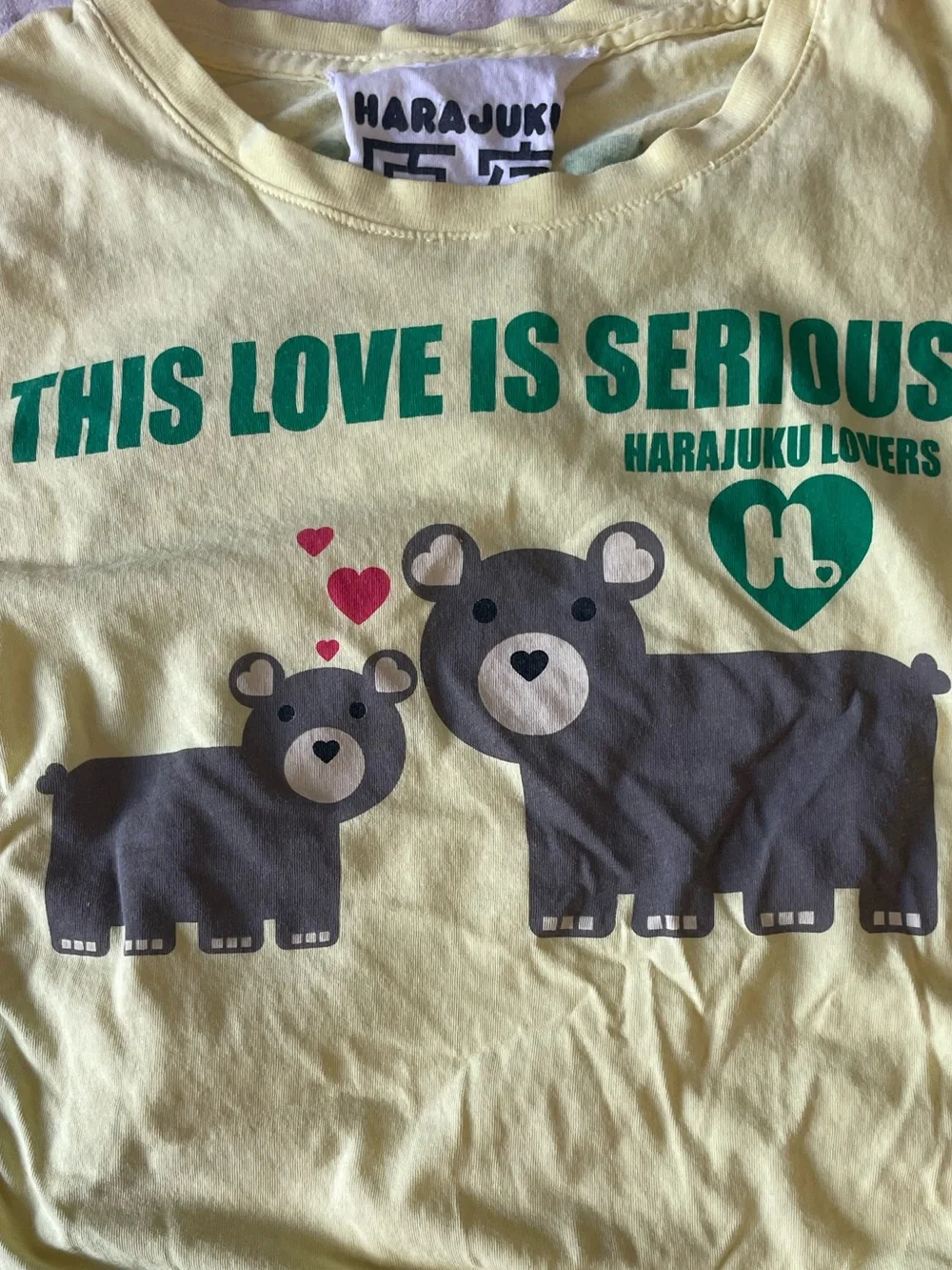 HARAJUKU LOVERS This Love is Serious Bear Tee Vintage Yellow Top Adult S Flaw